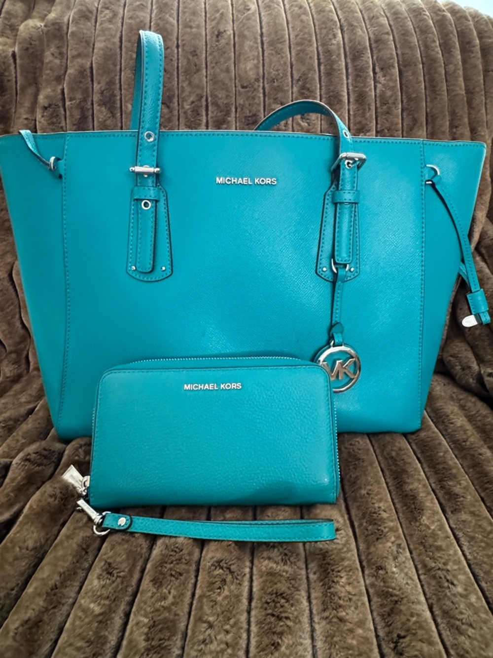 Michael Kors Turquoise Saffiano Tote with Matching Wristlet